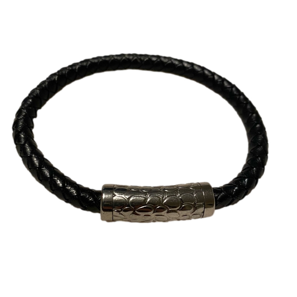 Braided cord black leather cuff